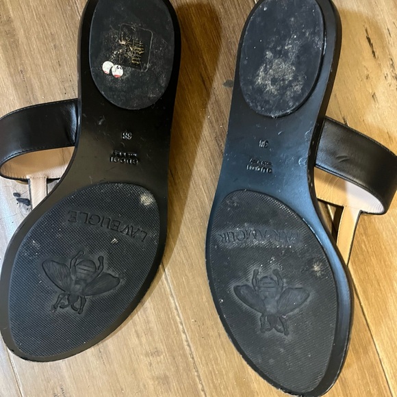Gucci Black Leather GG Marmont Slide Sandals with Gold Logo - Picture 4 of 7